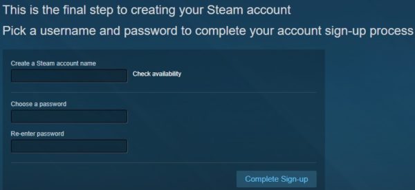 إكمال عملية تسجيل Steam