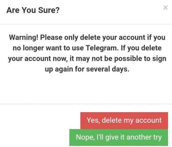 تاكيد عملية حذف التيليجرام Telegram